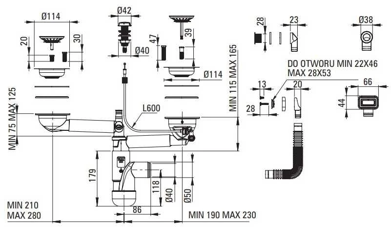 Sifonas plautuvėms Deante Space-Saver Lux ZXY_Z912, Auksinis