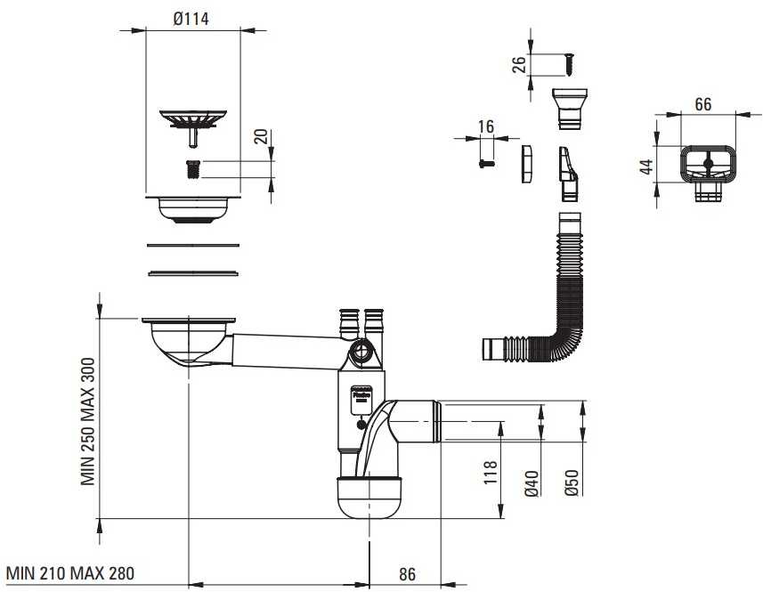 Sifonas plieninėms plautuvėms Deante Space-Saver Lux ZXY_9916, Steel