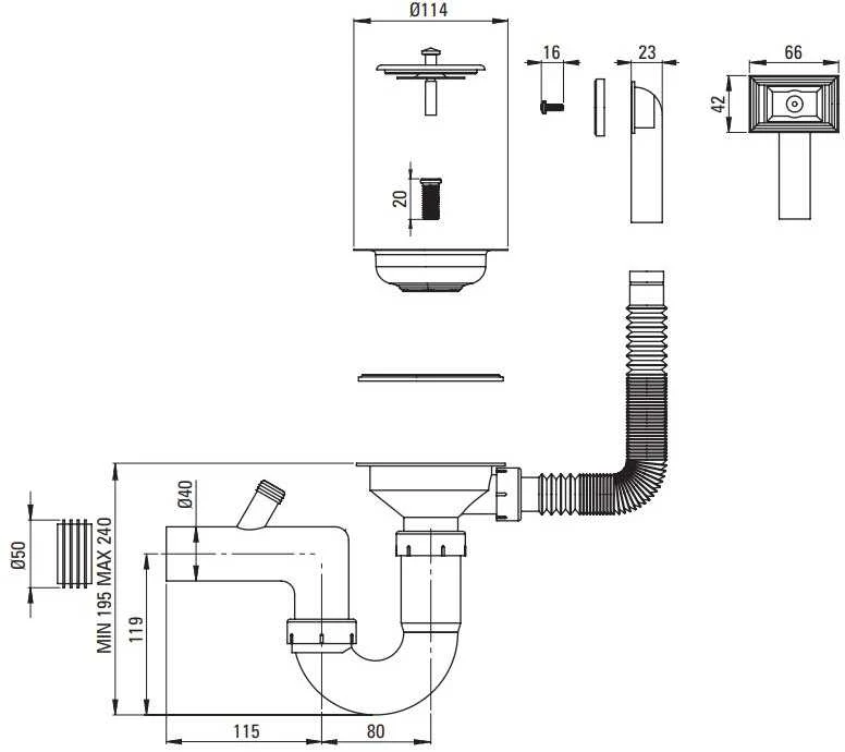 Sifonas plieninėms plautuvėms Deante ZXY_9926, Steel