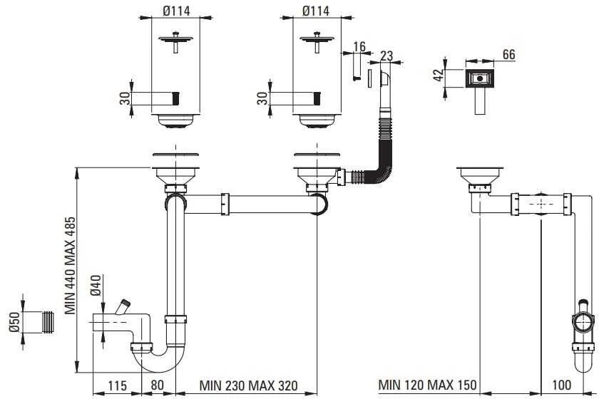 Sifonas plieninėms plautuvėms Deante ZXY_9956, Steel
