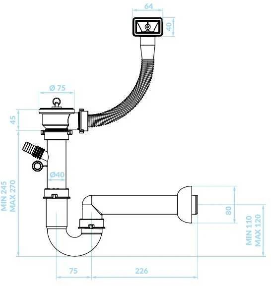 Sifonas plieninėms plautuvėms Kuchinox OKS_B13T, Inox