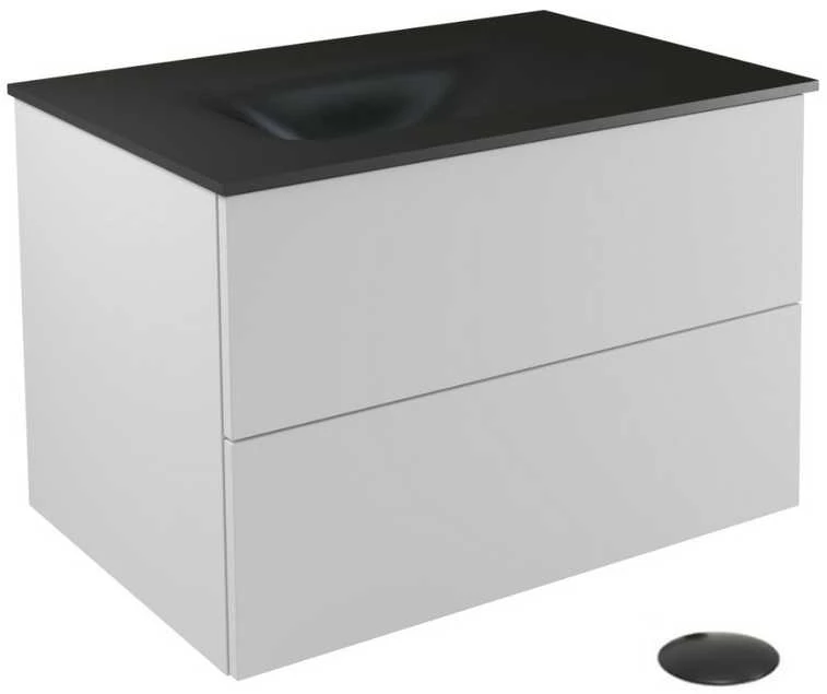 Spintelė Besco Akya Classic 66 cm su praustuvu ir klik-klak, Baltas glossy/Gun metal+Juodas matt