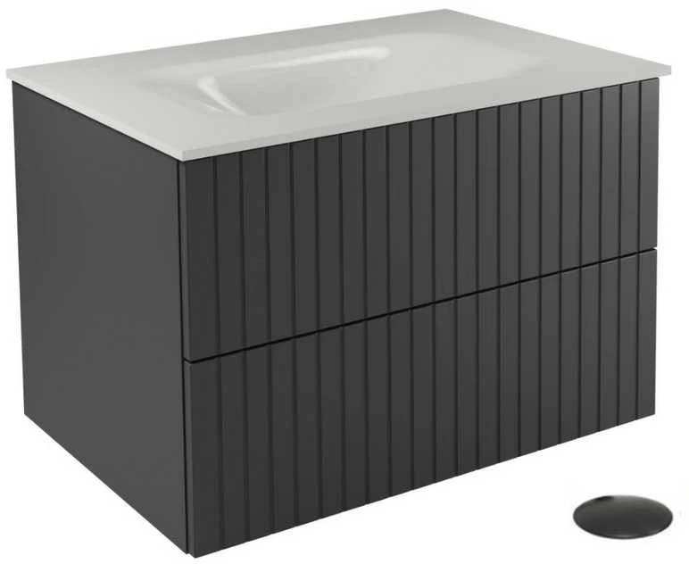 Spintelė Besco Akya Linea 66 cm su praustuvu ir klik-klak, Gun Metal matt/Baltas glossy+Juodas matt