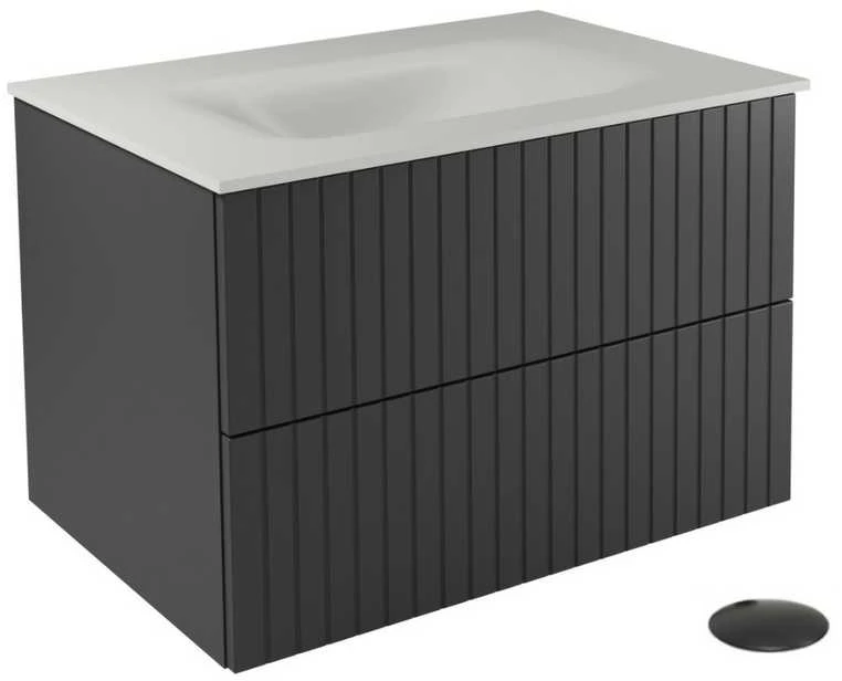 Spintelė Besco Akya Linea 66 cm su praustuvu ir klik-klak, Gun Metal matt/Baltas matt+Juodas matt