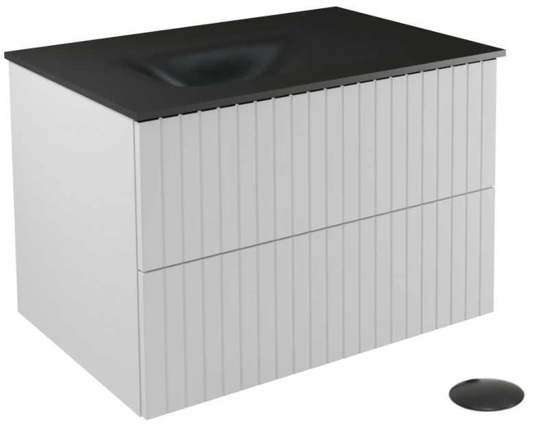 Spintelė Besco Akya Linea 66 cm su praustuvu ir klik-klak, Baltas matt/Gun metal+Juodas matt