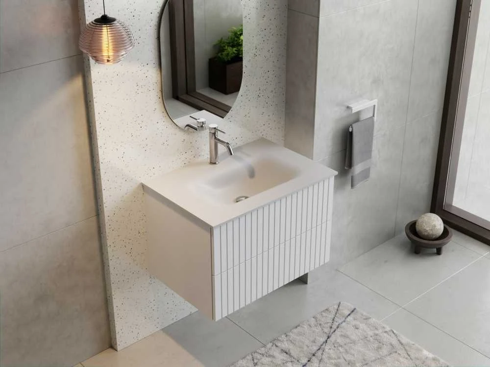 Spintelė Besco Akya Linea 76 cm su praustuvu ir klik-klak, Baltas matt/Baltas matt+Chrome