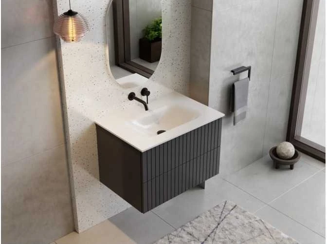 Spintelė Besco Akya Linea 76 cm su praustuvu ir klik-klak, Gun Metal matt/Baltas glossy+Juodas matt