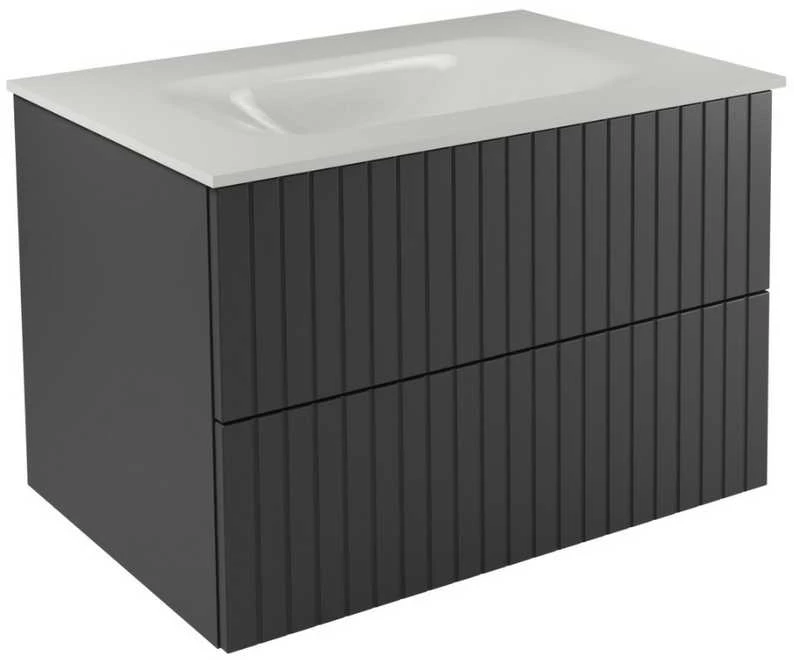 Spintelė Besco Akya Linea 76 cm su praustuvu ir klik-klak, Gun Metal matt/Baltas glossy+Juodas matt