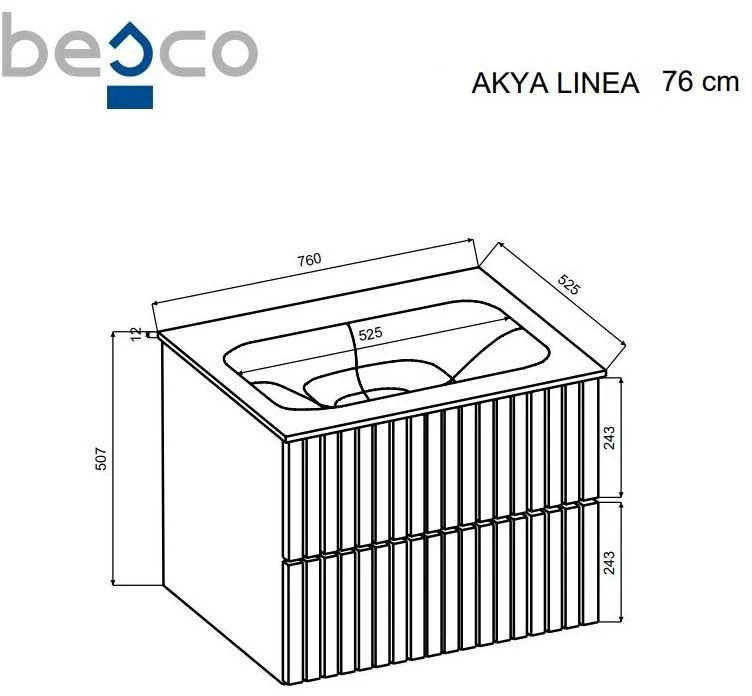 Spintelė Besco Akya Linea 76 cm su praustuvu ir klik-klak, Baltas matt/Baltas matt+Baltas