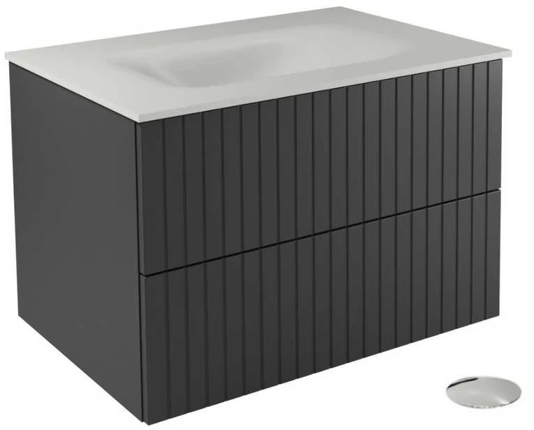 Spintelė Besco Akya Linea 76 cm su praustuvu ir klik-klak, Gun Metal matt/Baltas matt+Chrome