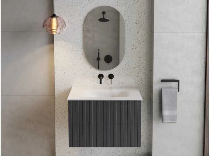 Spintelė Besco Akya Linea 76 cm su praustuvu ir klik-klak, Gun Metal matt/Baltas matt+Chrome