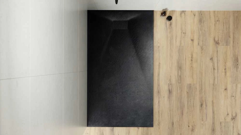 Stačiakampis dušo padėklas Besco Vexo Juodas, 140 x 90 cm