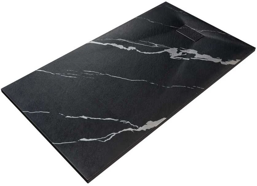 Stačiakampis dušo padėklas Besco Vexo Marble Juodas, 180 x 90 cm