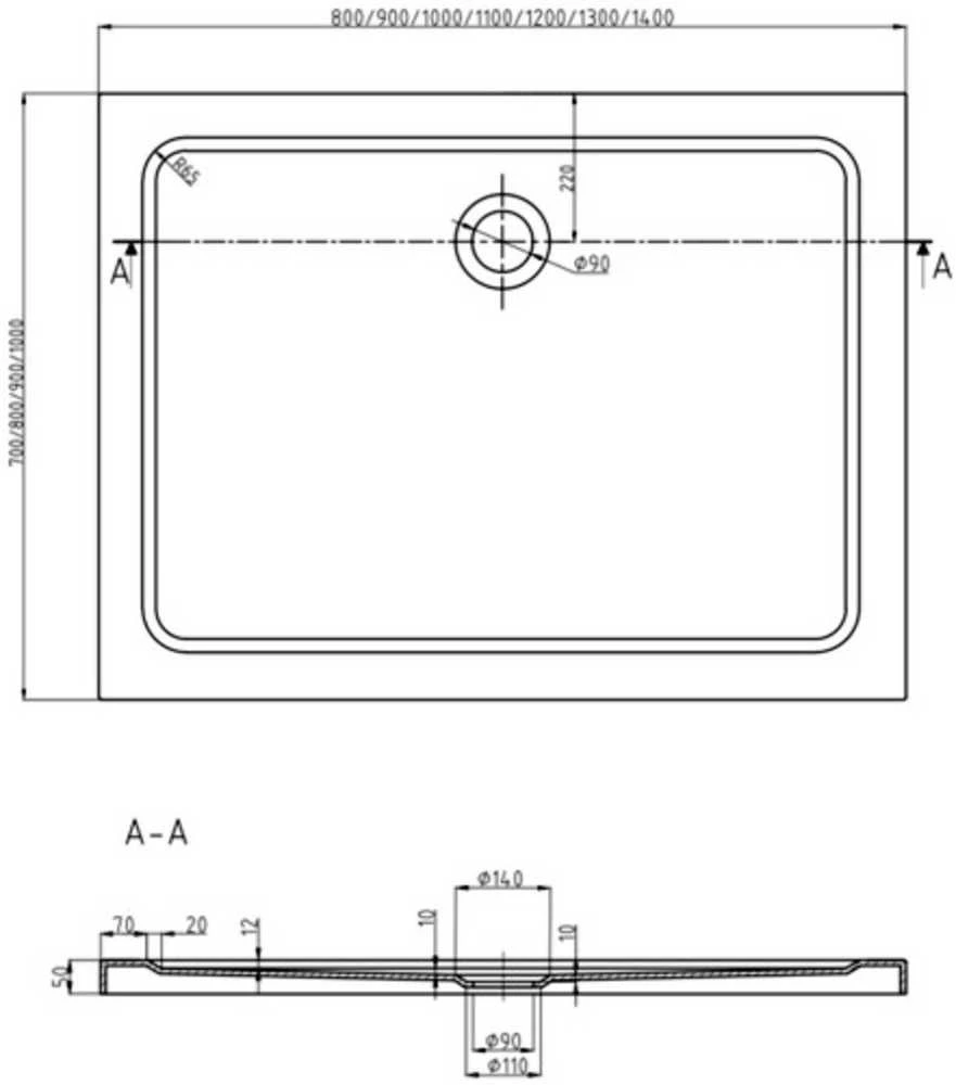 Stačiakampis dušo padėklas Mexen Flat Slim su sifonu, Baltas+Chrome, 110x80 cm