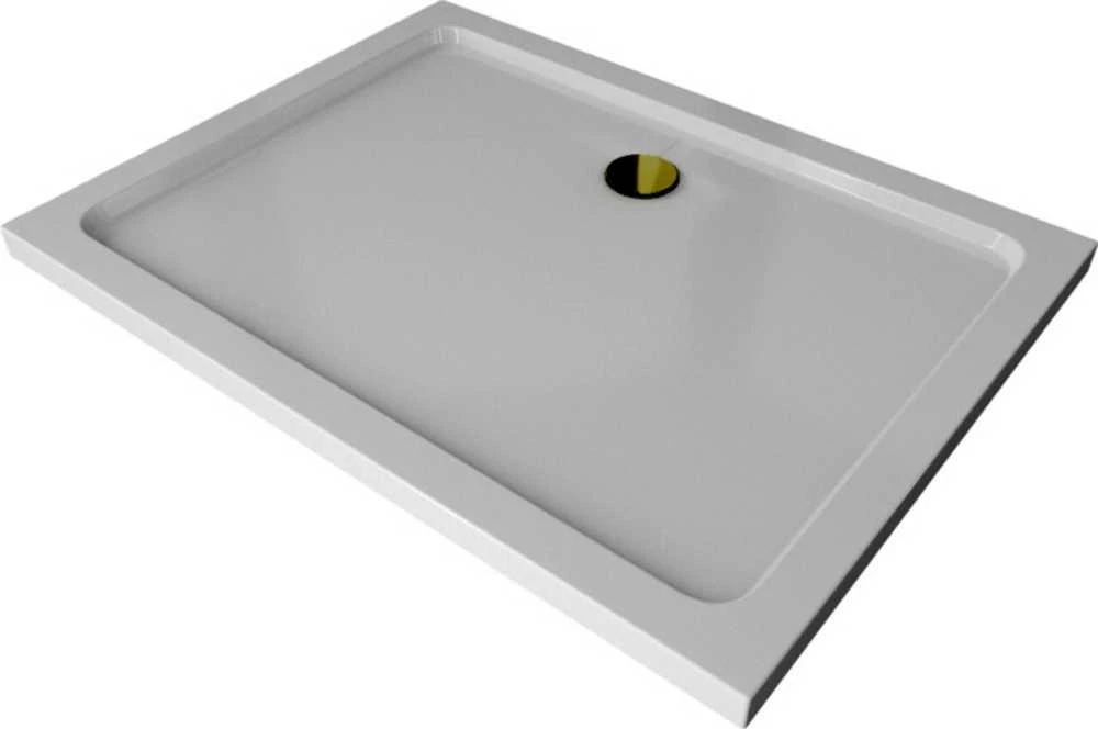 Stačiakampis dušo padėklas Mexen Flat Slim su sifonu, Baltas+Gold, 120x80 cm