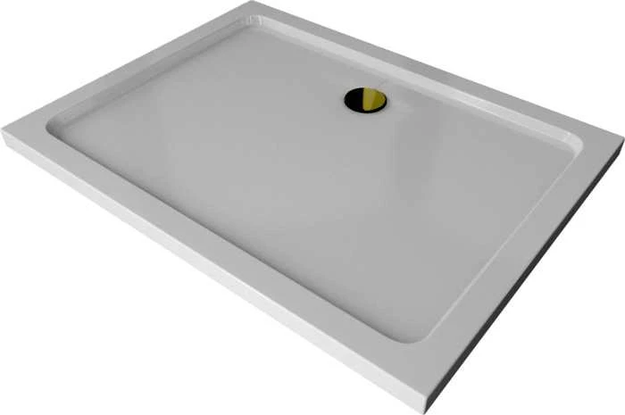 Stačiakampis dušo padėklas Mexen Flat Slim su sifonu, Baltas+Gold, 90 x 70 cm