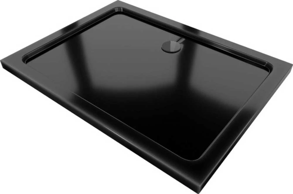 Stačiakampis dušo padėklas Mexen Flat Slim su sifonu, Juodas, 110x70 cm