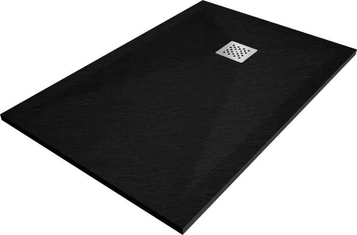 Stačiakampis dušo padėklas Mexen Stone+ su sifonu, Juodas, 130x90 cm