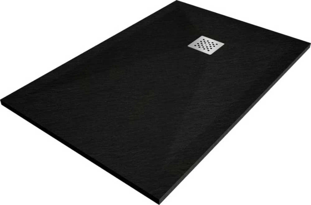 Stačiakampis dušo padėklas Mexen Stone+ su sifonu, Juodas, 140x70 cm