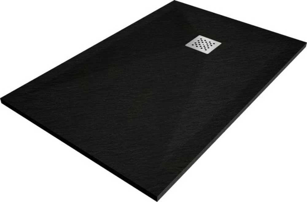 Stačiakampis dušo padėklas Mexen Stone+ su sifonu, Juodas, 110x70 cm