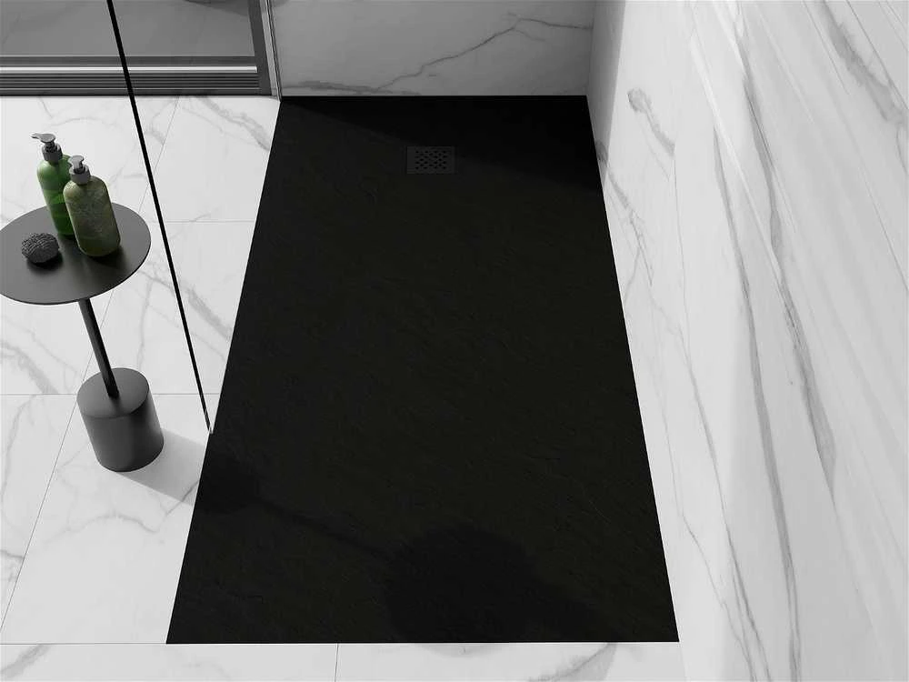 Stačiakampis dušo padėklas Mexen Stone+ su sifonu, 160 x 100 cm, Juodas+Juodas