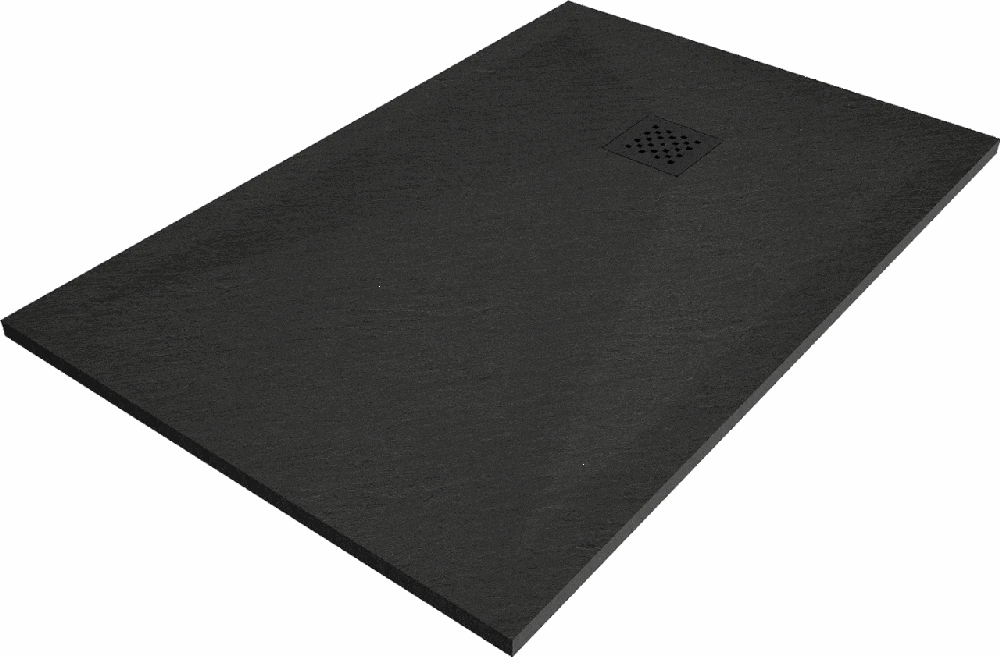 Stačiakampis dušo padėklas Mexen Stone+ su sifonu, 140 x 100 cm, Juodas+Juodas