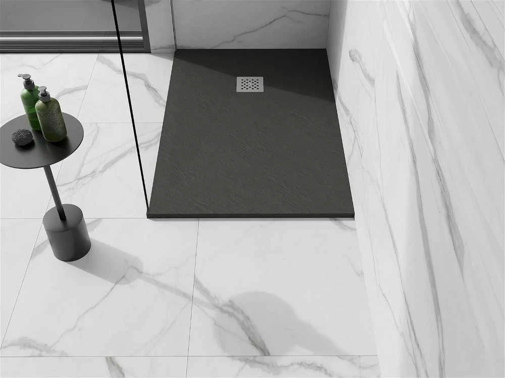Stačiakampis dušo padėklas Mexen Stone+ su sifonu, Anthracite, 160x80 cm