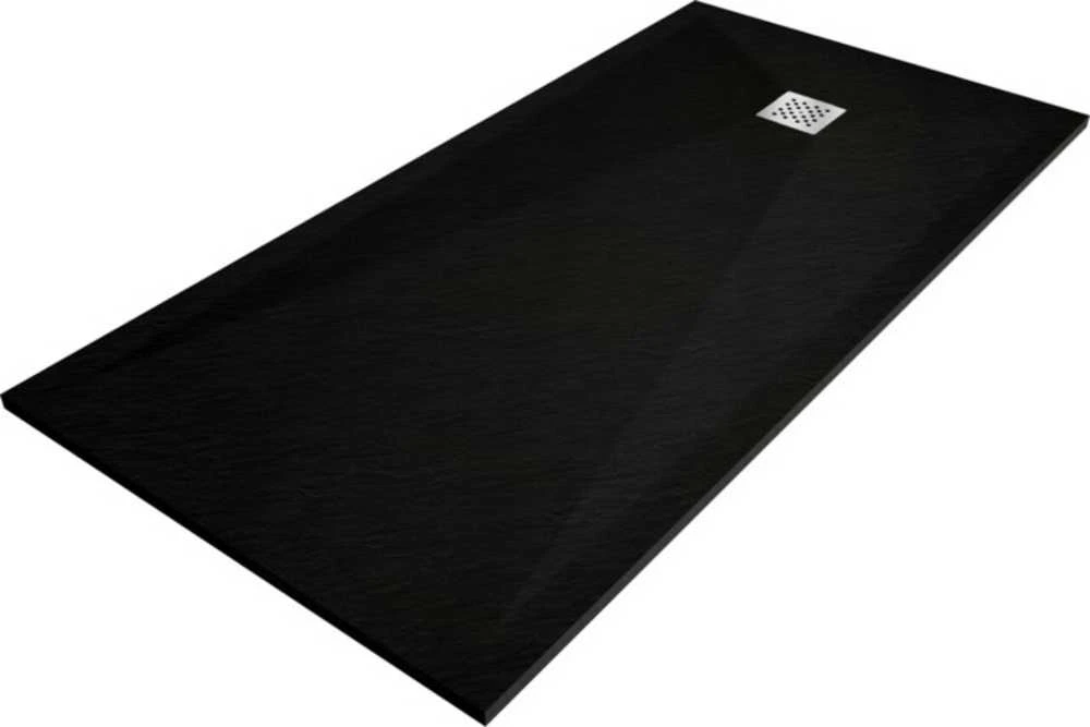 Stačiakampis dušo padėklas Mexen Stone+ su sifonu, Juodas, 180x100 cm