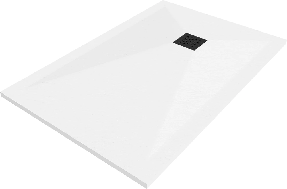 Stačiakampis dušo padėklas Mexen Stone+ su sifonu, 110 x 90 cm, Baltas+Juodas