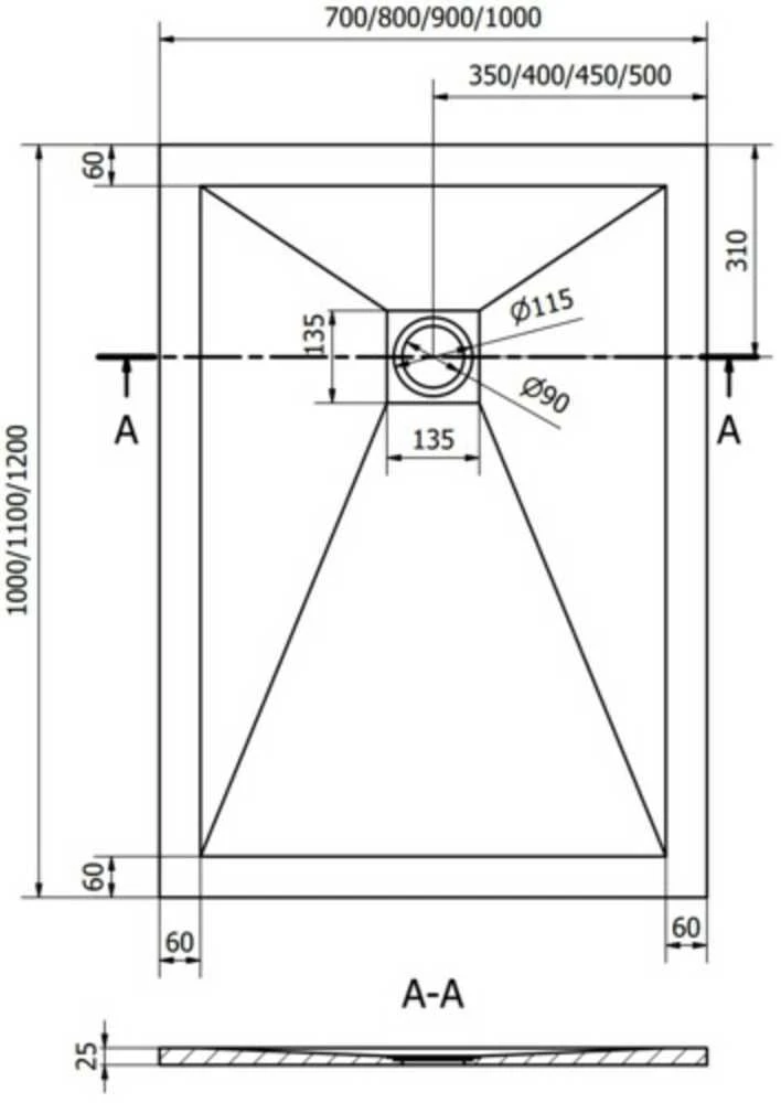 Stačiakampis dušo padėklas Mexen Stone+ su sifonu, Juodas, 100x80 cm