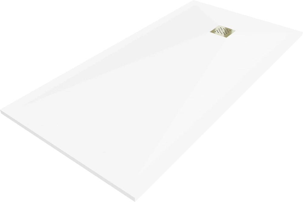 Stačiakampis dušo padėklas Mexen Stone+ su sifonu, 160 x 90 cm, Baltas+Gold