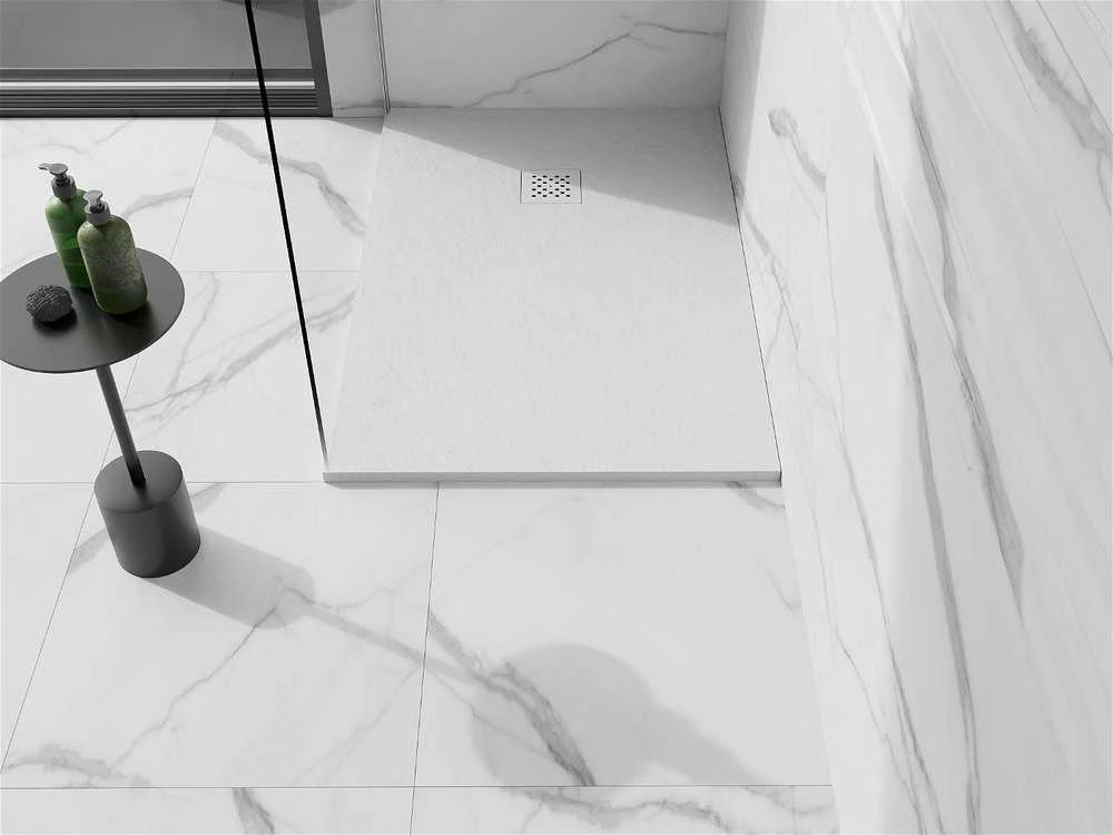 Stačiakampis dušo padėklas Mexen Stone+ su sifonu, 140 x 70 cm, Baltas+Baltas