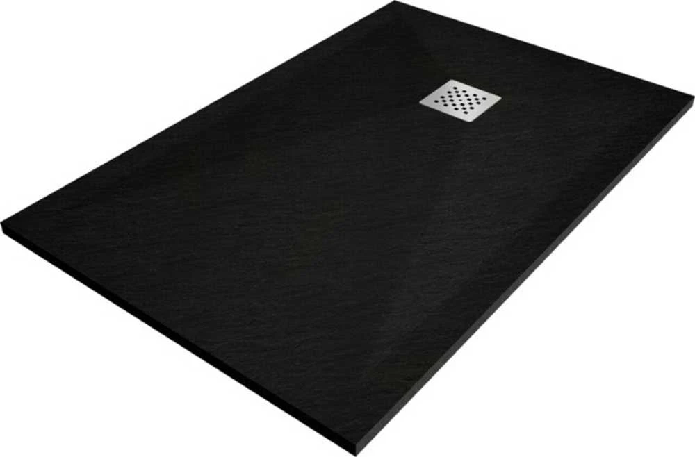Stačiakampis dušo padėklas Mexen Stone+ su sifonu, Juodas, 140x100 cm