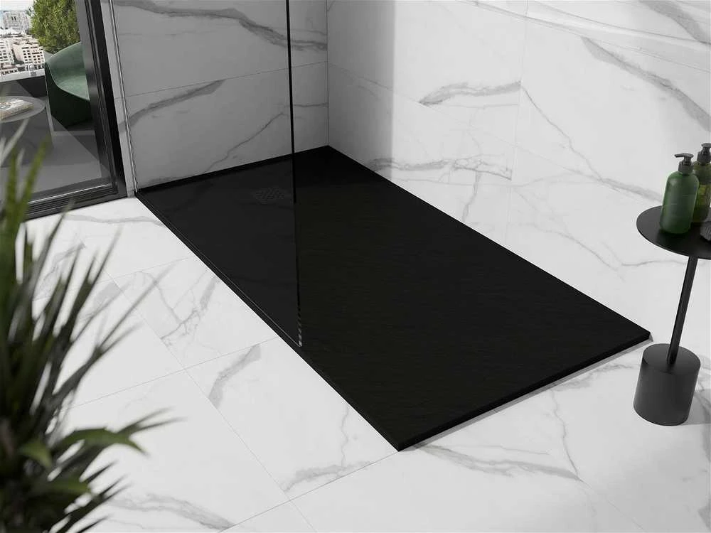 Stačiakampis dušo padėklas Mexen Stone+ su sifonu, 180 x 70 cm, Juodas+Juodas