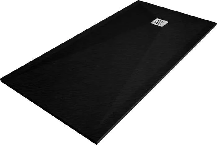 Stačiakampis dušo padėklas Mexen Stone+ su sifonu, Juodas, 200x80 cm