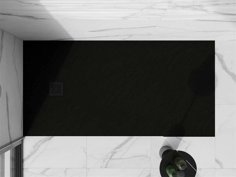 Stačiakampis dušo padėklas Mexen Stone+ su sifonu, 180 x 90 cm, Juodas+Juodas