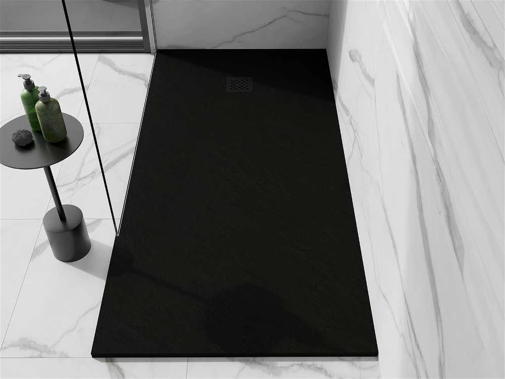 Stačiakampis dušo padėklas Mexen Stone+ su sifonu, 160 x 70 cm, Juodas+Juodas