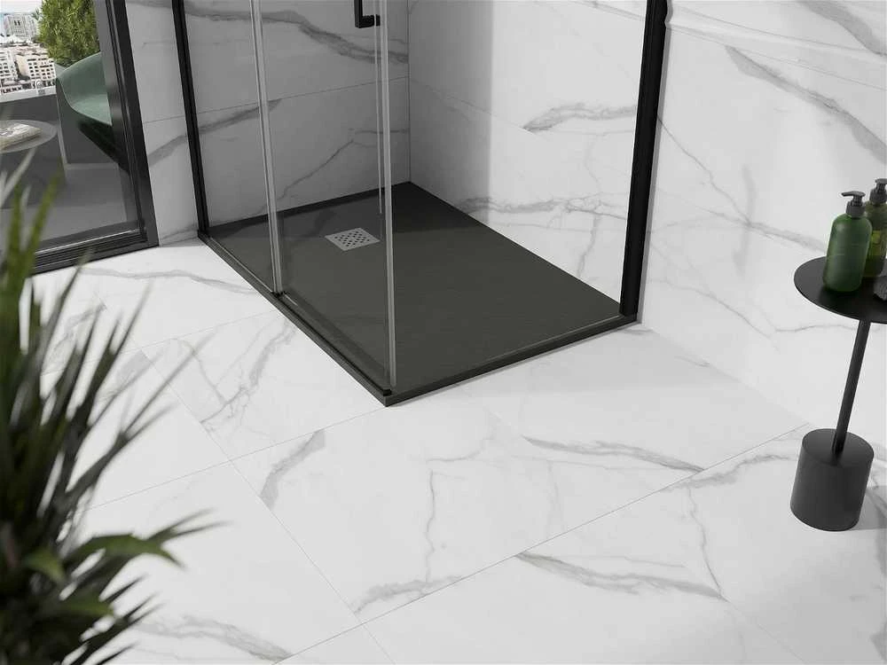 Stačiakampis dušo padėklas Mexen Stone+ su sifonu, Anthracite, 90x70 cm