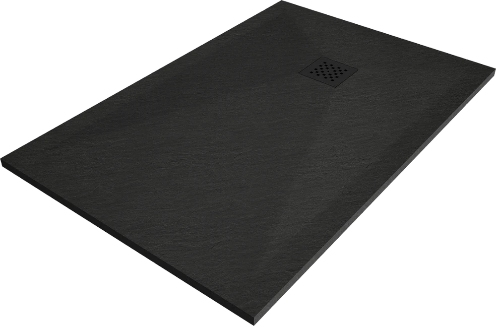Stačiakampis dušo padėklas Mexen Stone+ su sifonu, 130 x 90 cm, Juodas+Juodas