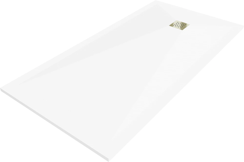 Stačiakampis dušo padėklas Mexen Stone+ su sifonu, 200 x 80 cm, Baltas+Gold