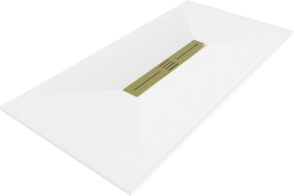 Stačiakampis dušo padėklas Mexen Toro SMC su sifonu, 170 x 90 cm, Baltas+Gold