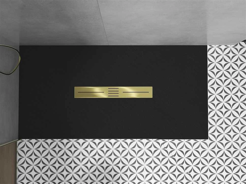 Stačiakampis dušo padėklas Mexen Toro SMC su sifonu, 200 x 70 cm, Juodas+Gold