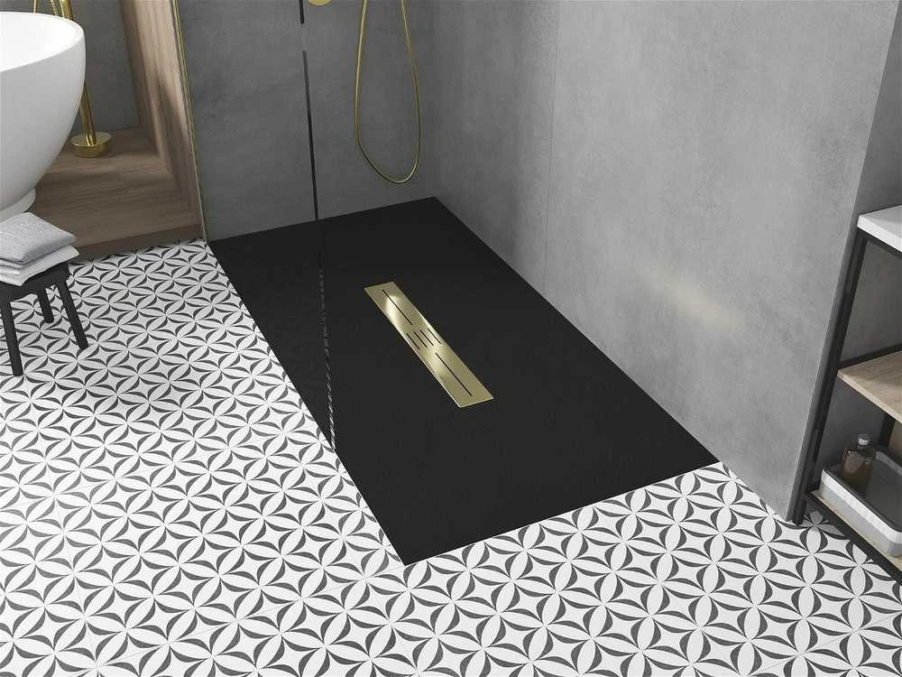 Stačiakampis dušo padėklas Mexen Toro SMC su sifonu, 200 x 90 cm, Juodas+Gold