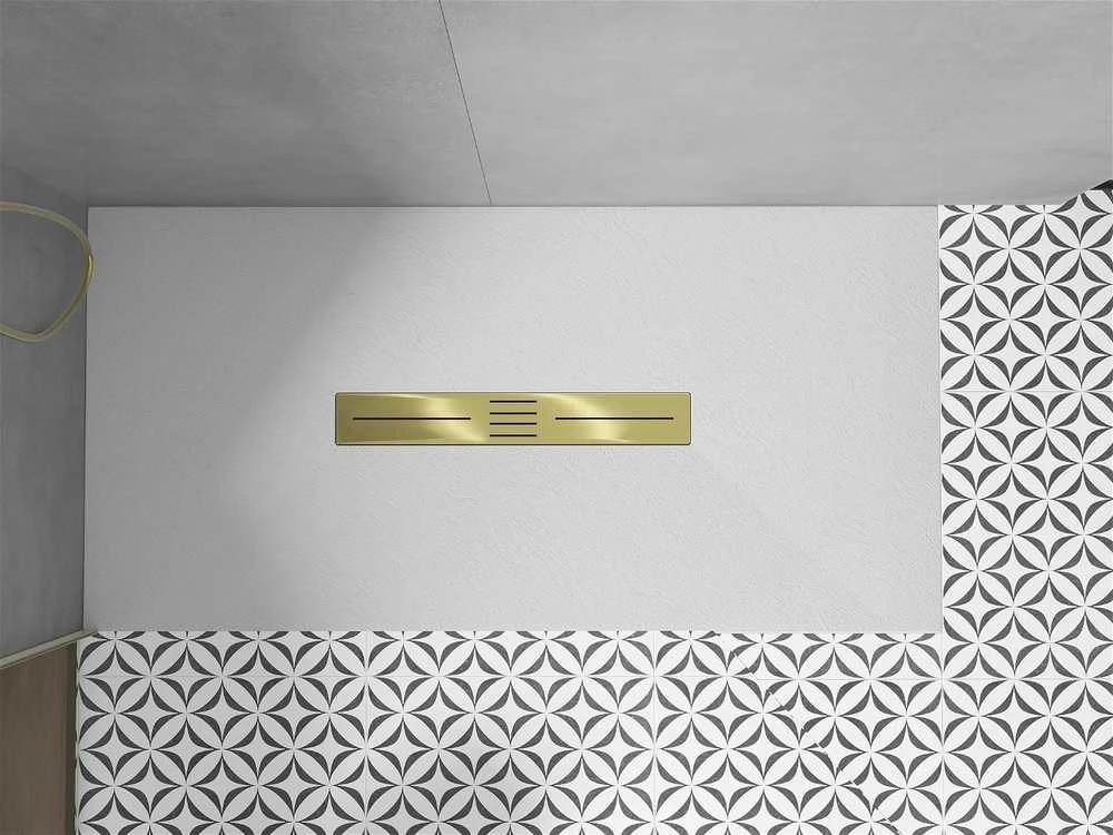 Stačiakampis dušo padėklas Mexen Toro SMC su sifonu, 170 x 90 cm, Baltas+Gold