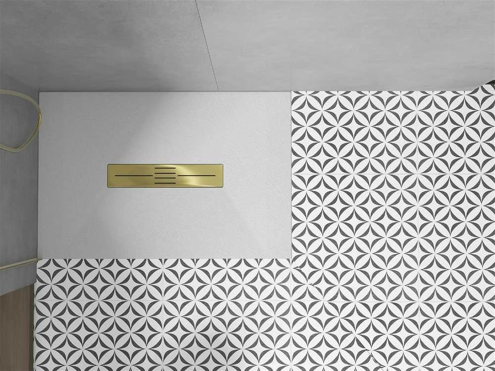 Stačiakampis dušo padėklas Mexen Toro SMC su sifonu, 140 x 70 cm, Baltas+Gold