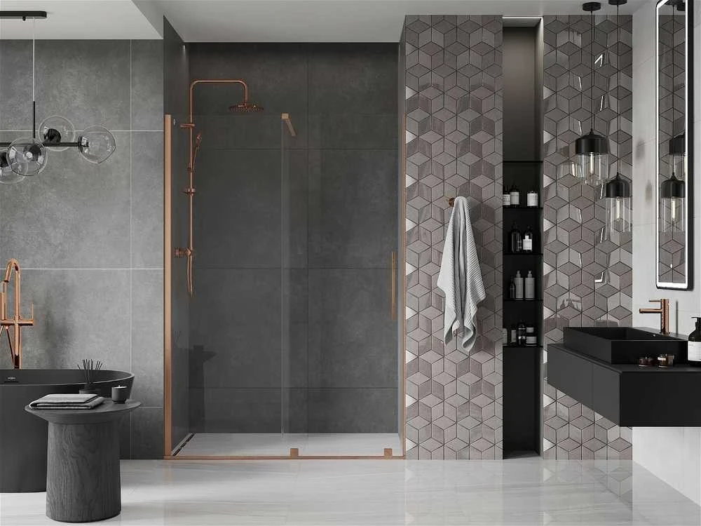 Stumdomos dušo durys Mexen Velar, Brushed copper, 120 cm