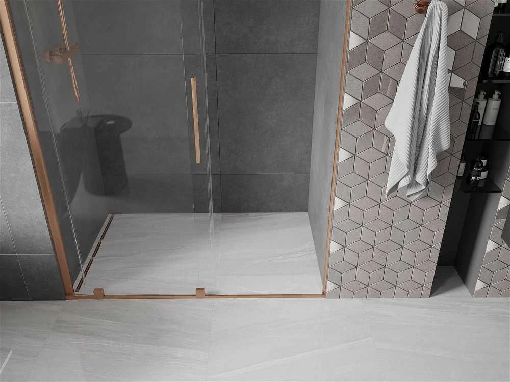 Stumdomos dušo durys Mexen Velar, Brushed copper, 140 cm