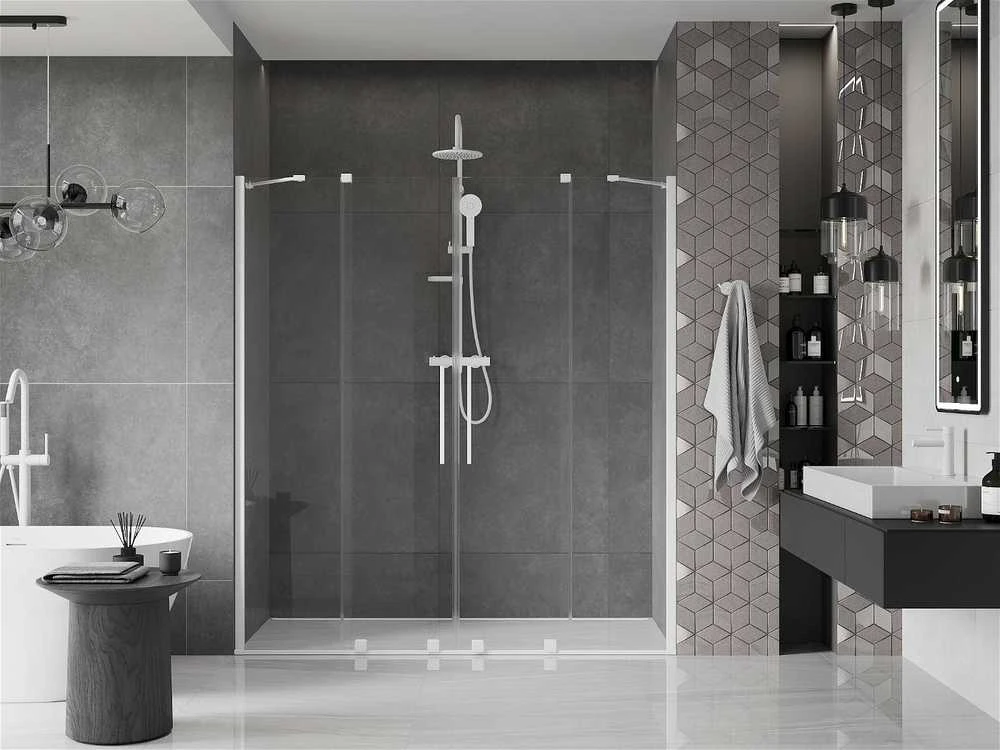 Stumdomos dušo durys Mexen Velar DUO, Baltas, 140 cm