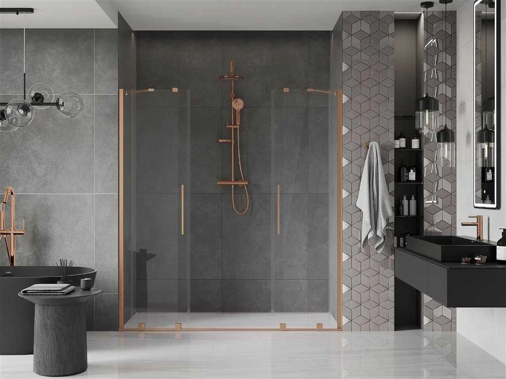 Stumdomos dušo durys Mexen Velar DUO, Brushed copper, 160 cm