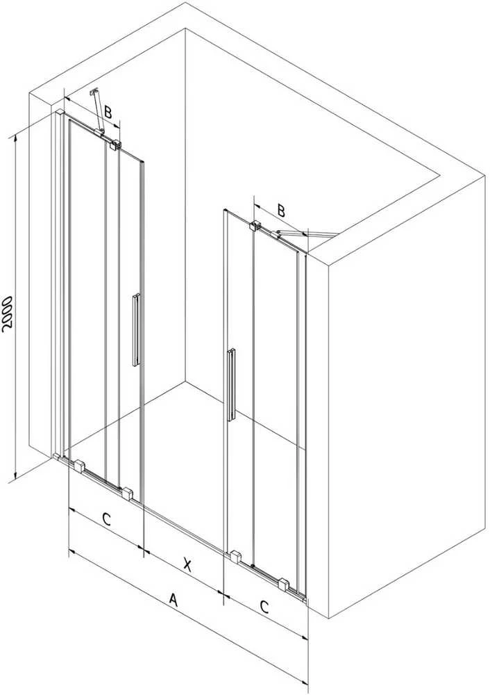 Stumdomos dušo durys Mexen Velar DUO, Chrome, 200 cm
